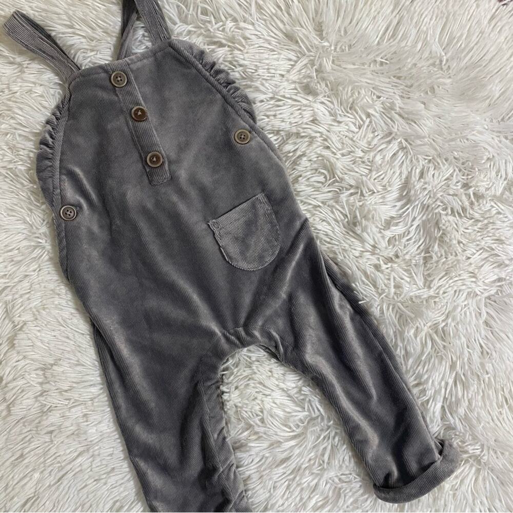 JESSICA SIMPSON • Gray Velvet Corduroy-ish Overalls Onesie